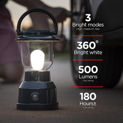 Enbrighten Linterna LED 11016, funciona con pilas, acabado blanco brillante, 500 lúmenes, 180 horas de tiempo de funcionamiento, 3 niveles de luz, ideal para exteriores, camping, huracán, tormenta, tornado y emergencia, verde | 4D