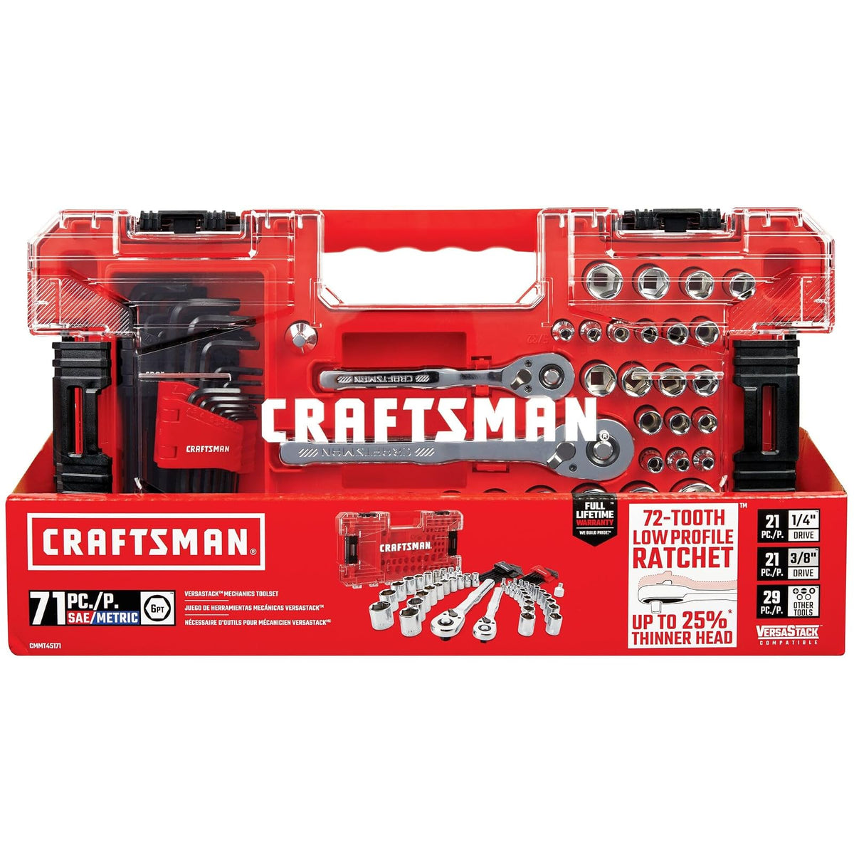 CRAFTSMAN Versastack CMMT45171 - Juego de herramientas mecánicas de 0.64 y 0.95 cm, 71 piezas