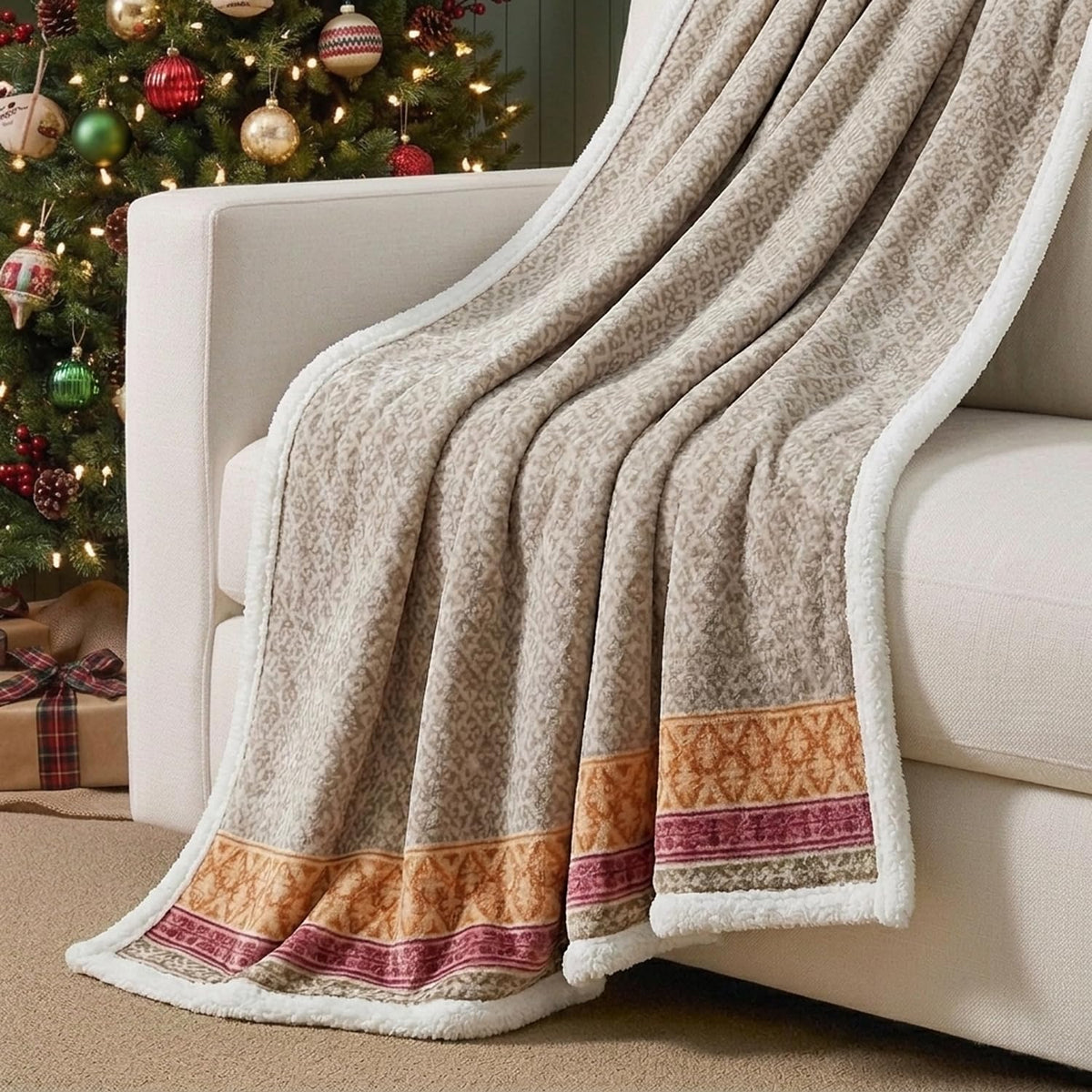 Eddie Bauer - Manta de Forro Polar Cepillado con Reverso Sherpa, Suave y acogedora decoración del hogar para Cama o sofá (Fair Isle Khaki, 50 x 70 Pulgadas)