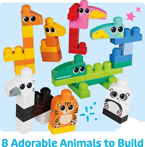 Mega Bloks Juguete de Construcción Paquete de 250 Bloques ¡Construye Tus Animales Favoritos! para bebés de 1 año en adelante