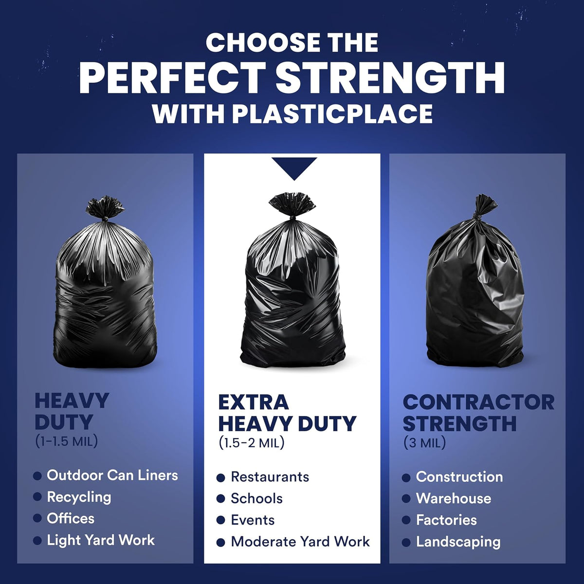 Plasticplace 55-60 gallon Trash Bags, 2.0 Mil, 38"W x 58"H, Black, 100/ Case