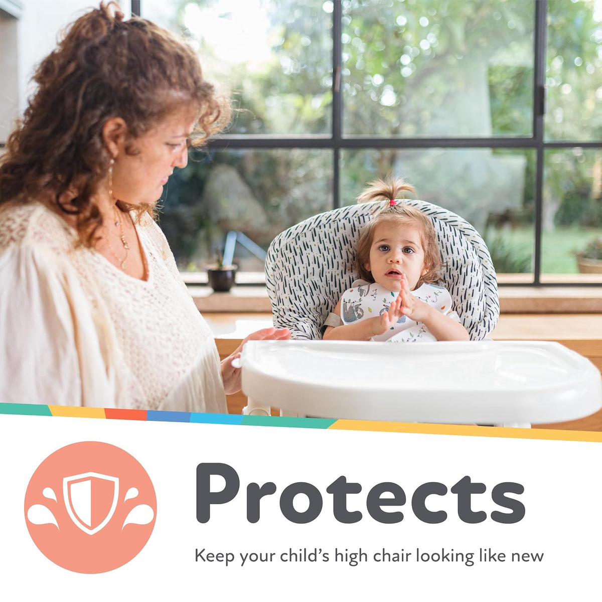 Nuby Baby - Funda para silla alta - Protege de derrames y migas - Resistente al agua para una fácil limpieza - Estampado de pinceladas