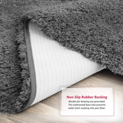 Clara Clark - Alfombra de baño de Pelo Largo con Base Antideslizante de Goma Supersuave, Gris, Set de 3 Piezas, 1