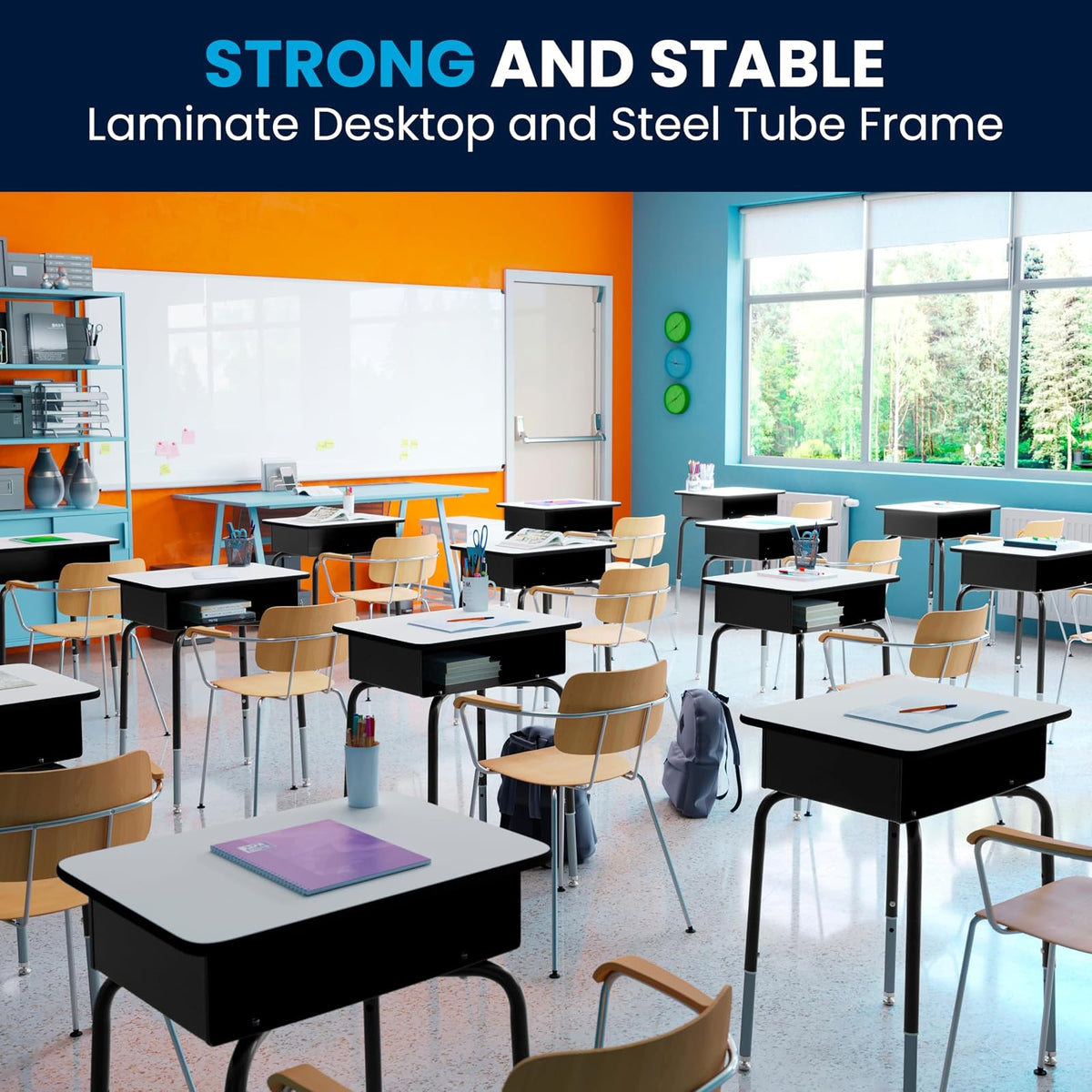 Flash Furniture Billie - computadora Abierto para Estudiantes para aulas o Aprendizaje Remoto, computadora Escolar Ajustable en Altura con Caja de Libros de Metal, Gris/Negro