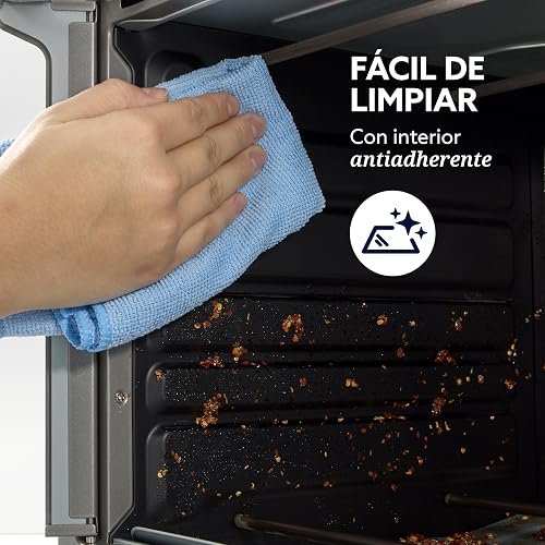 Oster Horno Eléctrico, con Freidora de Aire, 35 L de Capacidad, Para Hornear, Asar, Tostar, Freír al Aire, y Convección, Pollo y Más, Temporizador 60 Minutos, Accesorios, Gris, TSSTTV35FDMAFNS-1MX