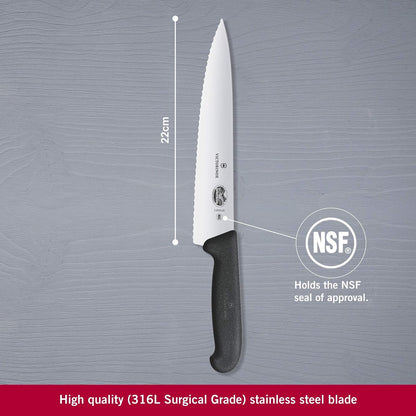 Victorinox Cuchillo para Trinchar, Dentado, Fibrox, Negro, 22 cm
