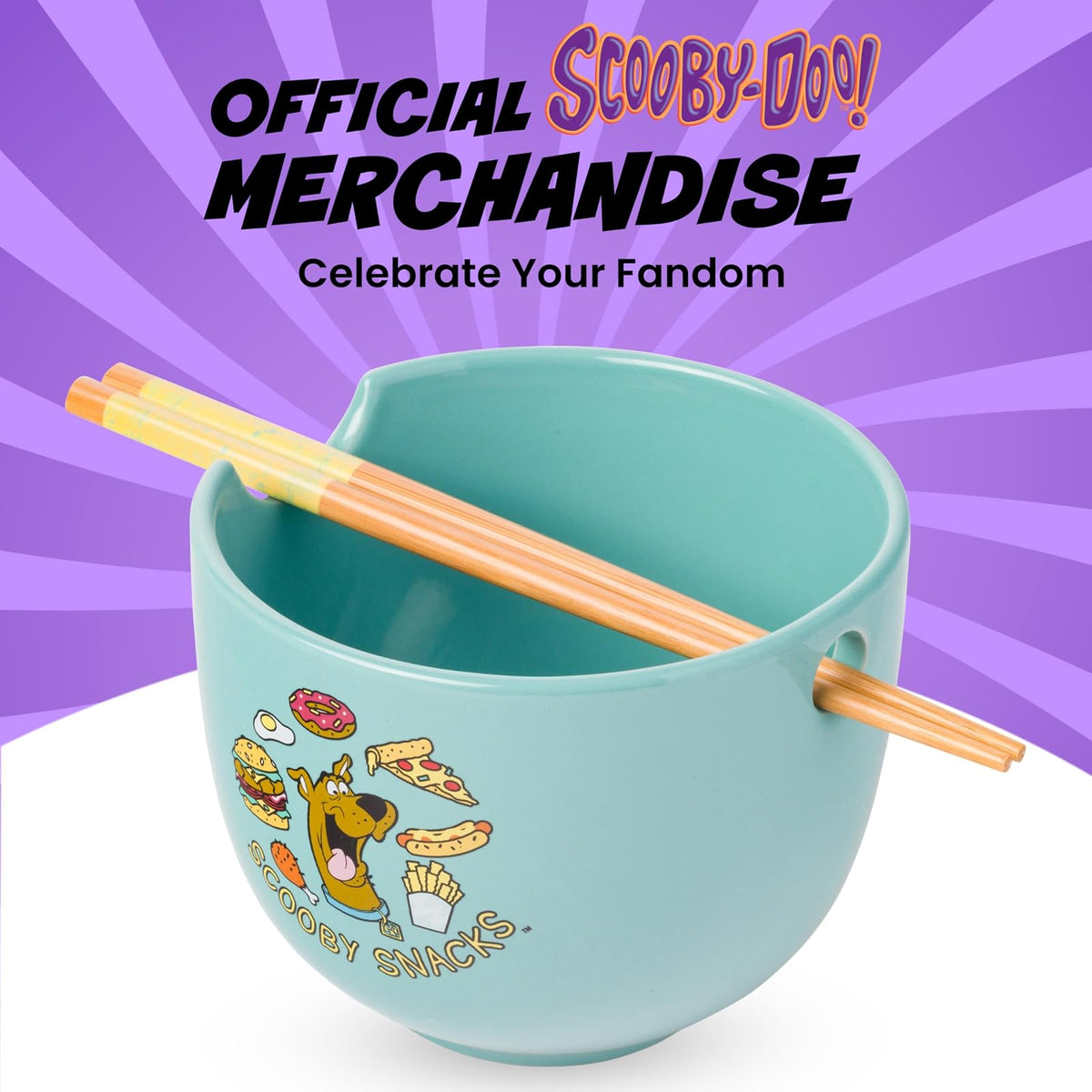 Silver Buffalo Scooby-Doo Scooby Snacks - tazón de arroz de cerámica con palillos, apto para microondas, 20 onzas