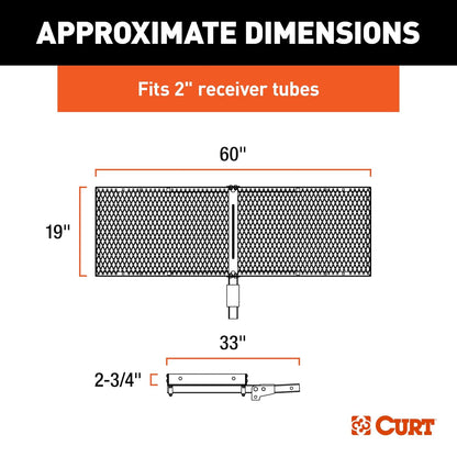 CURT 18100 - Bandeja de aluminio de 60 x 20 pulgadas, capacidad de 500 libras, vástago plegable de 2 pulgadas