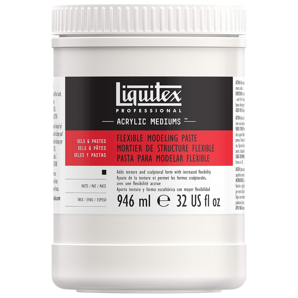 Liquitex Pasta de Modelado Flexible Profesional, 946 ml (32 oz) | Masilla acrílica y mármol para construir texturas en soportes semiflexibles y crear formas 3D