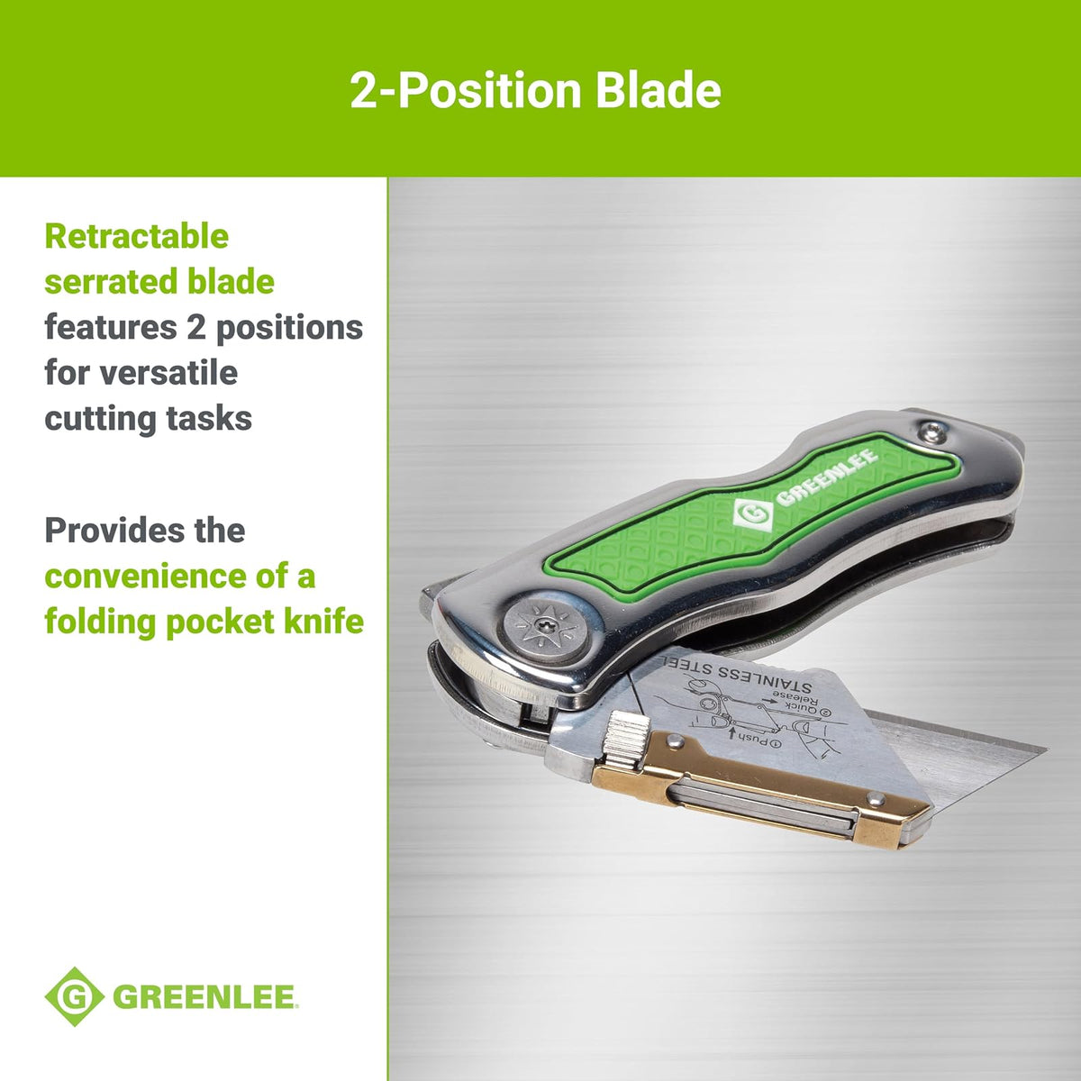GREENLEE - Navaja Plegable, Mango de Acero Inoxidable, Función de Bloqueo, Herramientas Manuales, Uso Profesional