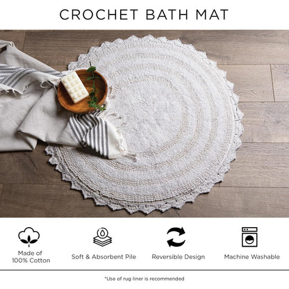 DII Ultra Soft Spa Cotton Crochet Oval Bath Mat or Rug Place in Front of Shower, Vanity, Bath Tub, Sink, and Toilet, 21 x 34" - White