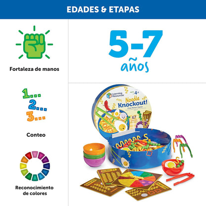 Learning Resources Noodle Knockout!, 67 Piezas, Edades 4+ años, Juegos de Imitacion, Alimentos de Juguete, Comida de Juguete para niños, Juegos de Cocina, Juguete sensorial
