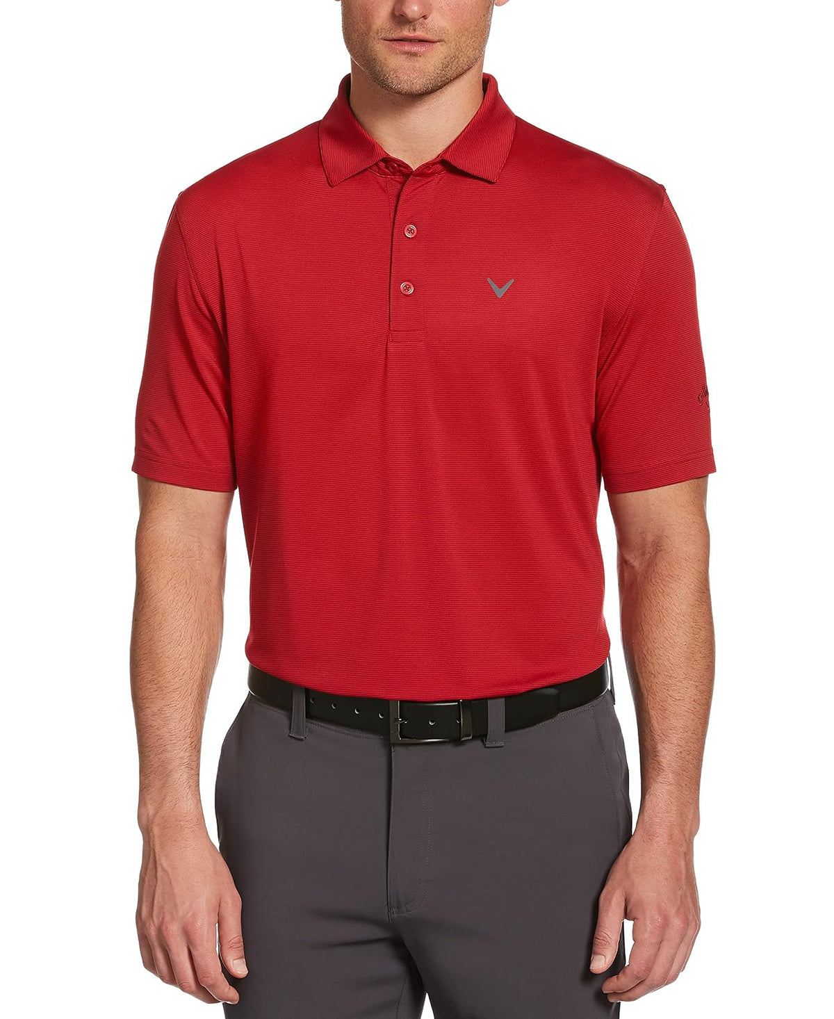 Callaway Polo de Golf de Manga Corta con Rayas Finas para Hombre - Rojo Tango - CH