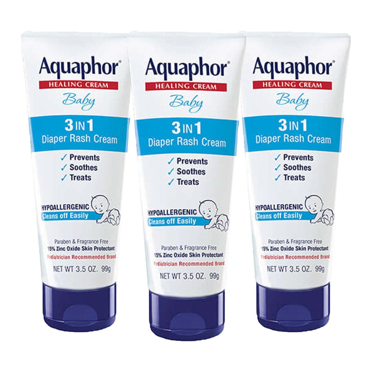 Aquaphor Baby Diaper Rash Cream, 3.5 Ounce (Pack of 3)