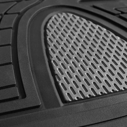 FH Group - Juego Completo de Alfombrillas de Goma para Todo Tipo de Clima (Gris) con Forro de Carga Recortable para Todas Las Estaciones (Negro) - Ajuste Universal para Automóviles, Camiones y SUV