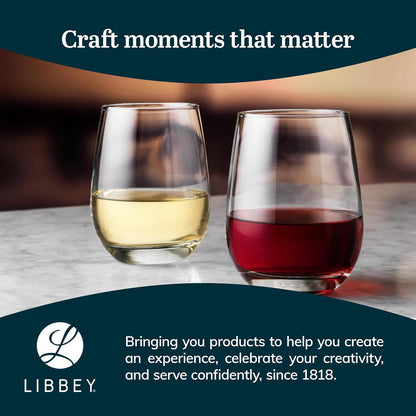 Libbey 231 - Juego de 12 copas de vino sin tallo, transparentes, de calidad de restaurante, juego de copas de vino tinto y blanco, para grandes reuniones y eventos.