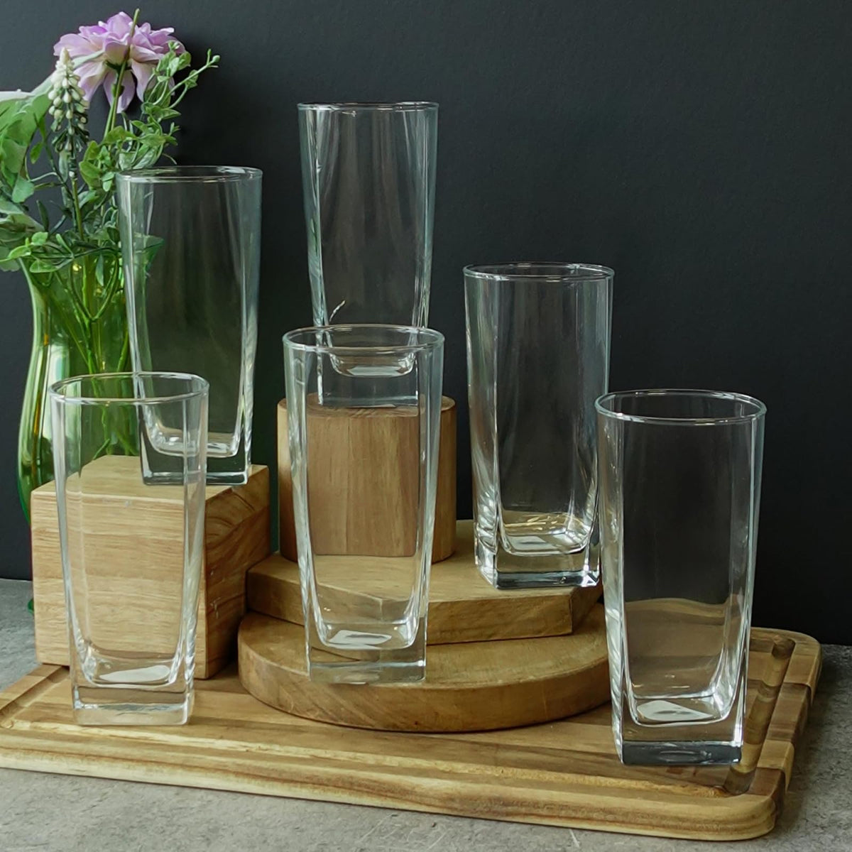 Luminarc 307-4903 Set 6 Vasos Highball con Forma Cuadrada de Vidrio Transparente, Colección Sterling, Ideal para Agua o Todo Tipo de Bebidas, Vasos Con Base Plana, 300 ml