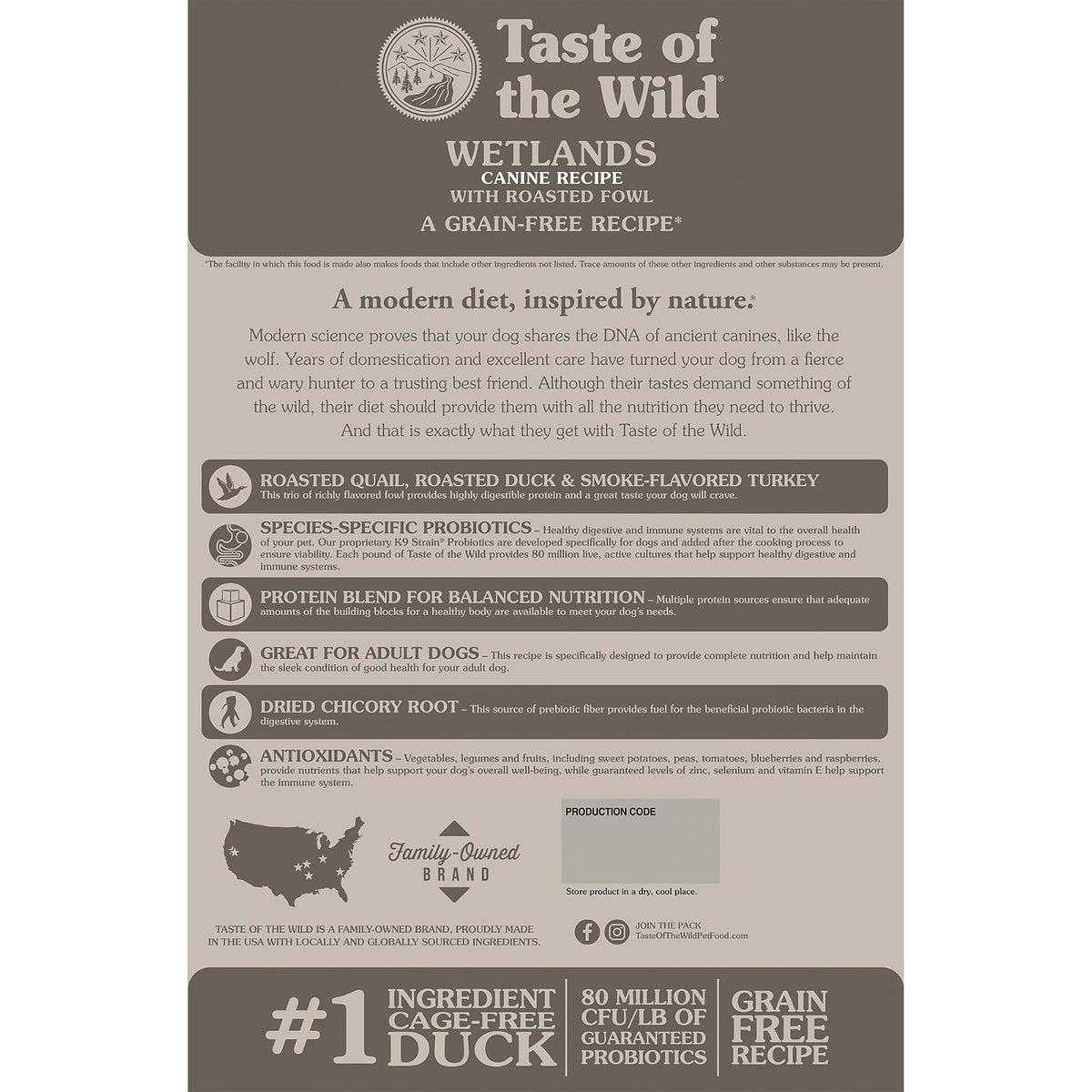 Taste Of The Wild Wetlands Alimento para Perro | Pato, codorniz y pavo, todas las etapas de vida, sin granos, probióticos específicos para la salud digestiva