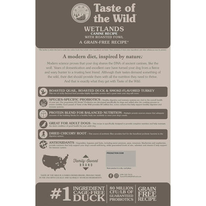 Taste Of The Wild Grain Free High Protein Real Meat Recipe Wetlands Premium Dry Dog Food
