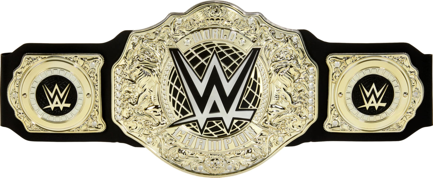 Mattel Cinturón de Campeonato de WWE, Juego de rol y Disfraz del Campeonato Mundial de Peso Pesado, Aprox. 100 cm de Largo cinturón de Piel sintética con Ajuste único, HYF18
