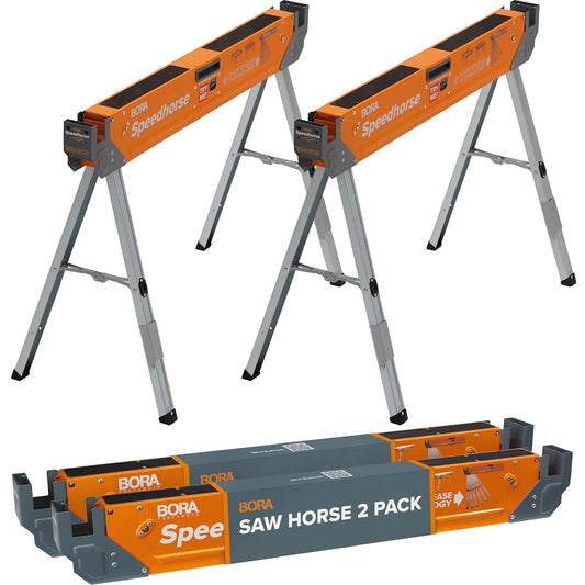 Bora Speedhorse Sawhorse 2 unidades | Soporte de mesa de caballete de banco resistente con patas plegables y parte superior de metal para 2 x 4