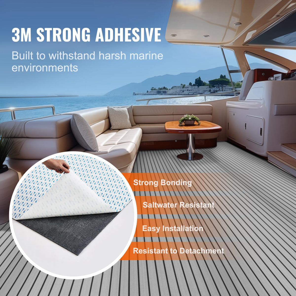 VEVOR Suelo de Espuma EVA para Barcos 2400 x 900 x 6 mm Suelo de Terraza Autoadhesivo Antideslizante, 21600 cm², Estera Marina para Barcos, yates, pontones, Cubiertas de Kayak