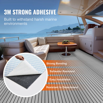 VEVOR Suelo de Espuma EVA para Barcos 2400 x 900 x 6 mm Suelo de Terraza Autoadhesivo Antideslizante, 21600 cm², Estera Marina para Barcos, yates, pontones, Cubiertas de Kayak