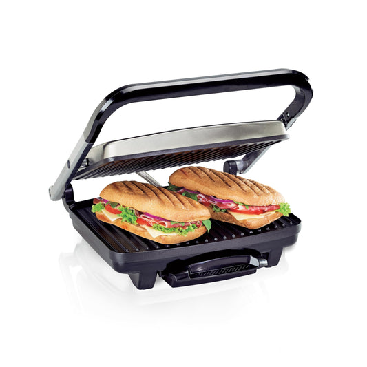 Hamilton Beach (25410) Panini Press, Sandwich Maker & Grill, Electric, 95Cooking Surface, Stainless Steel