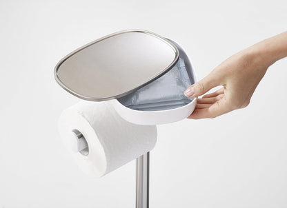 Joseph Joseph 70519 EasyStore Soporte para Papel higiénico y Cepillo de Inodoro Flexible con Estante y cajón, Acero Inoxidable