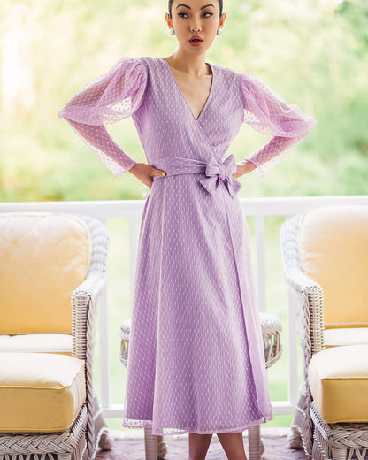 The Drop @jessicawang - Vestido cruzado de manga larga con cuello en V para mujer