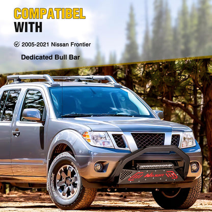 Nilight Bull Bar con luz para Nissan Frontier 2005-2021 (Gancho de Remolque | Protector de cepillo para polvo de rejilla de parachoques delantero con luz LED auxiliar, agujero de licencia de placa