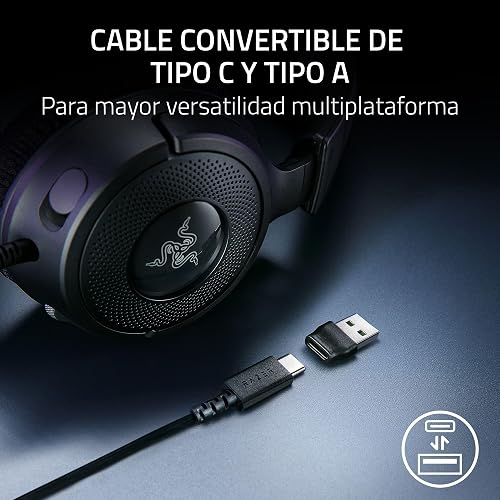 Razer Kraken V4 X Auriculares con Cable para Juegos: Altavoces de 40 mm - Micrófono Cardioide - Almohadillas de Espuma con Memoria - Iluminación RGB Chroma - Cable Tipo C y Tipo A - para PC, Mac, PS5