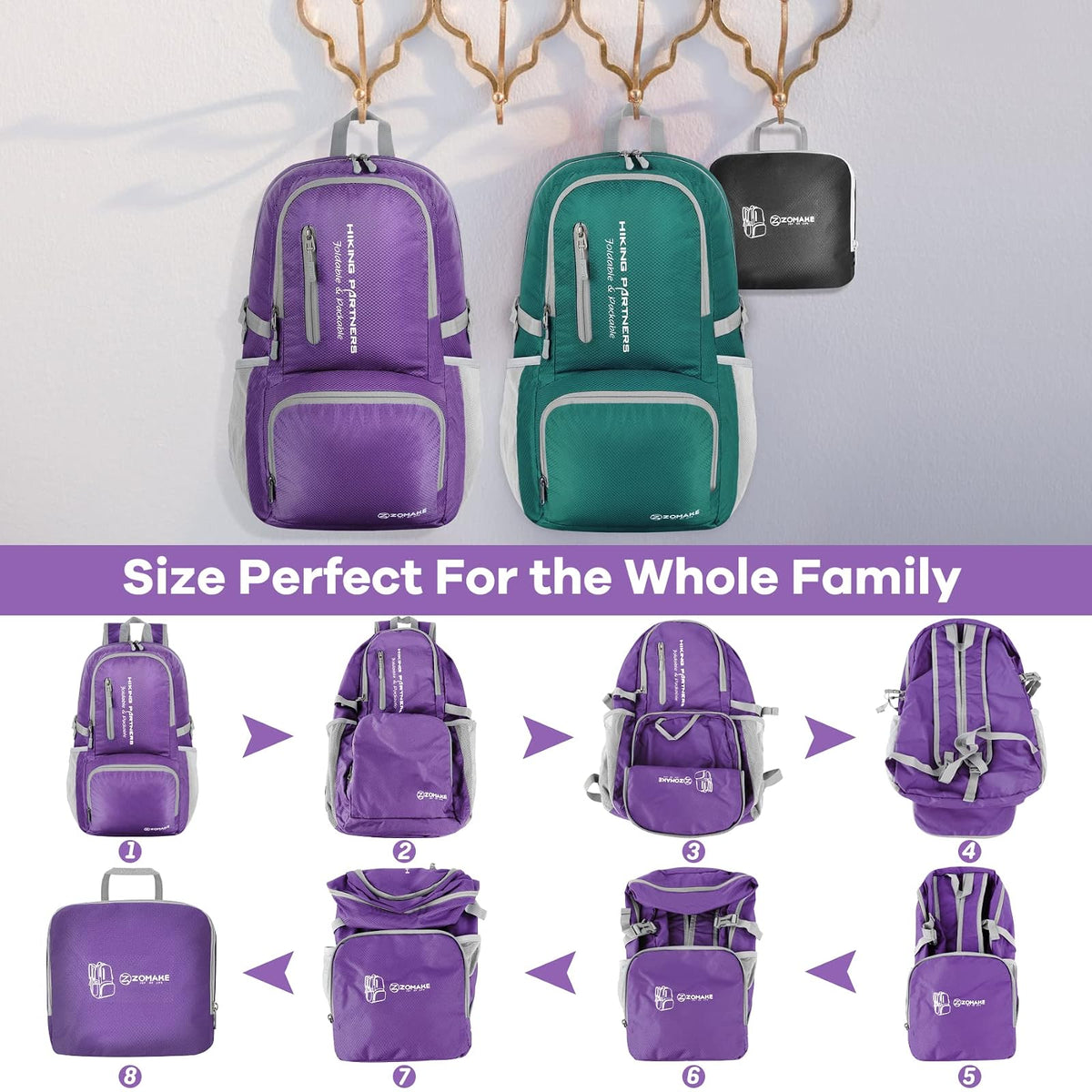 ZOMAKE Mochila 35L de Viaje Liviana, Mochila Plegable de Mochila Plegable y Resistente al Agua para Mujeres Hombres