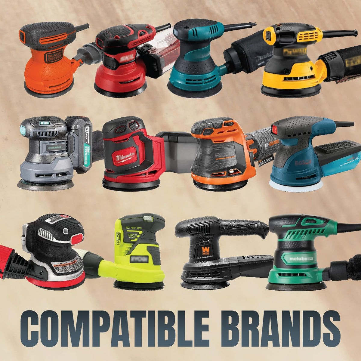 POWERTEC 50 discos de lijado de gancho y bucle de grano 80 de 5 pulgadas, 8 agujeros, almohadillas para orejas de lijado de 5 pulgadas para automóvil, paneles de yeso, carpintería con lijadora