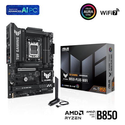 ASUS TUF Gaming B850-PLUS WiFi Tarjeta Madre AMD WiFi 7 para PC Gamer FPS | ATX, AMD AM5, PCIe 5.0 x16, VRM 14+2+1 (80A), 3 ranuras M.2 (1 PCIe 5.0), WiFi 7, LAN 2.5Gb, USB-C 20Gbps, DDR5 8000+ (OC)