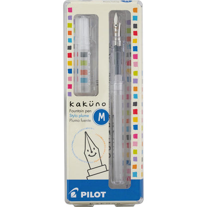 Pilot Pluma Fuente Kakuno, barril translúcido, punto mediano, estuche con una pieza.