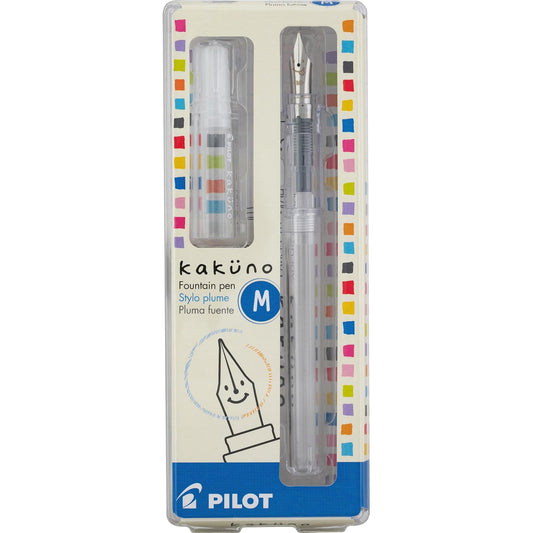 Pilot Pluma Fuente Kakuno, barril translúcido, punto mediano, estuche con una pieza.