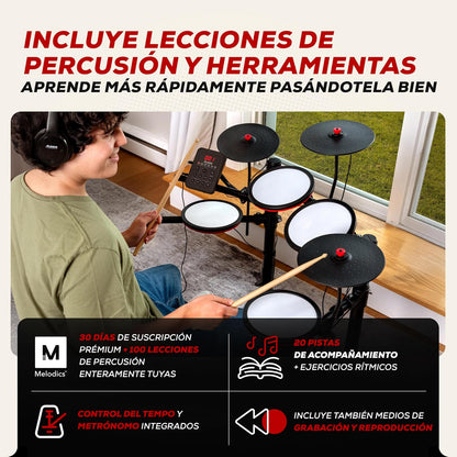 Alesis Turbo Max Batería Electrónica | Compacta, Plegable, Pads de Malla Silenciosos, Toms de 8", Platillos de 8", Bluetooth, Banqueta, Audífonos, Baquetas