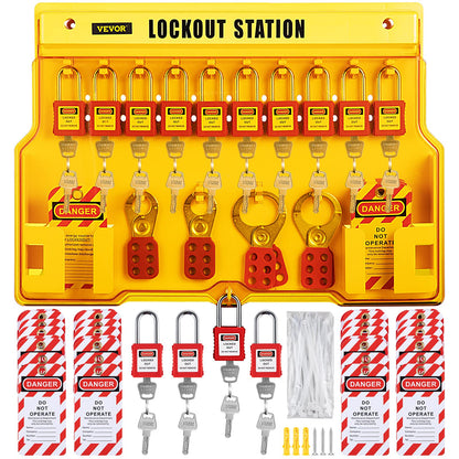 VEVOR Kit de Candado de Seguridad 58 PCS Kit de Bloqueo y Etiquetado 14 Candados Cerraduras de bloqueo y etiquetado 39,37x55,88 cm con Cerrojos de 6 Orificios para Maquinaria, Equipos Eléctricos