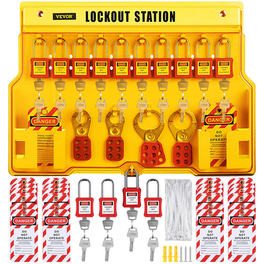 VEVOR Kit de Candado de Seguridad 58 PCS Kit de Bloqueo y Etiquetado 14 Candados Cerraduras de bloqueo y etiquetado 39,37x55,88 cm con Cerrojos de 6 Orificios para Maquinaria, Equipos Eléctricos