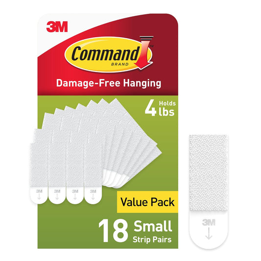 Command Tiras pequeñas para colgar cuadros, sin daños, sin herramientas, tiras para colgar en la pared para decoraciones de Navidad, 18 pares de tiras adhesivas blancas (36 tiras de mando)