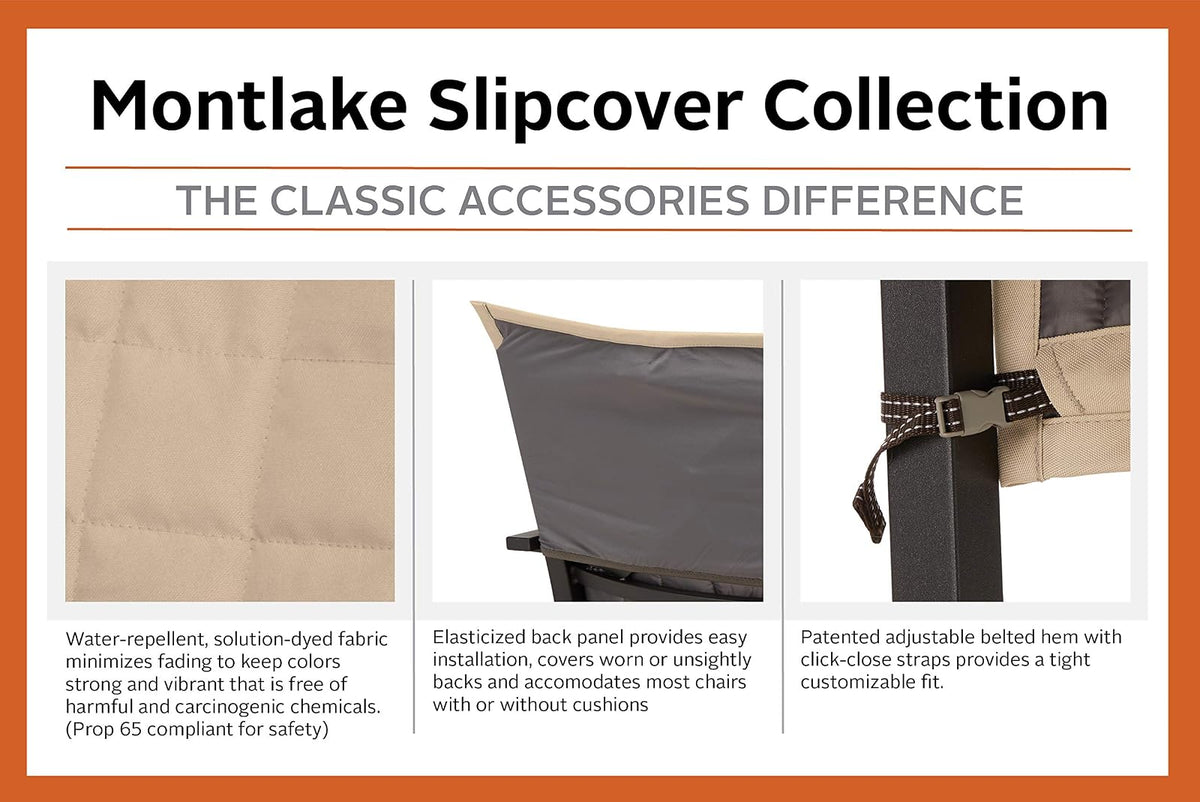 Classic Accessories Montlake - Funda Impermeable de 72 Pulgadas, Color Beige Envejecido, para Muebles de Patio