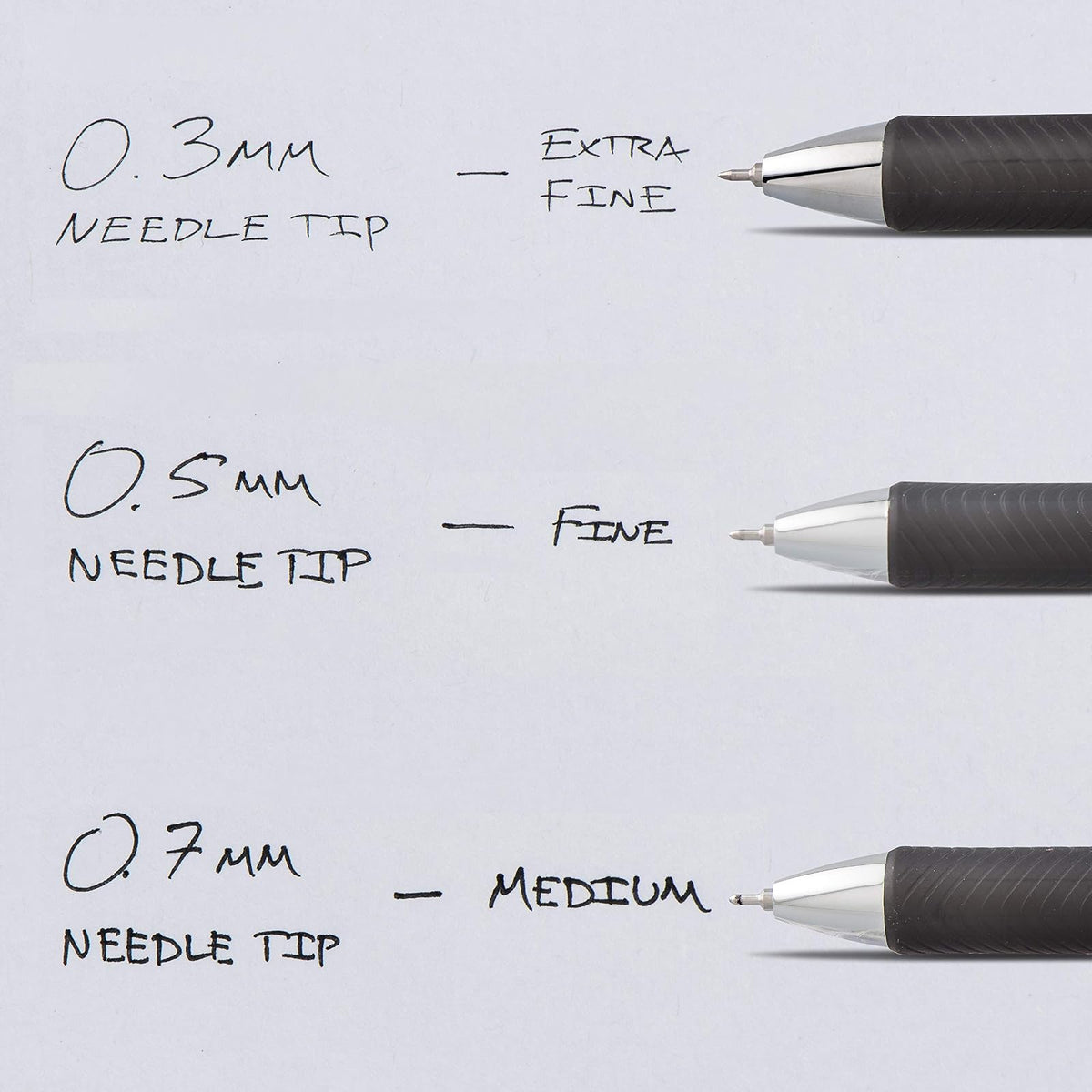 Pentel EnerGel RTX Retractable Liquid Gel Pen, (0.3 mm) la línea de punta de aguja, extra fina, 3-PK, Tinta negra