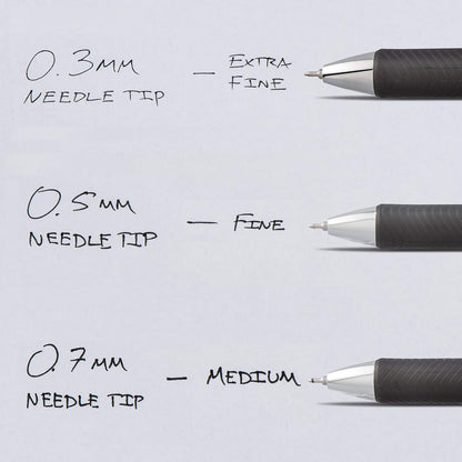 Pentel EnerGel RTX Retractable Liquid Gel Pen, (0.3 mm) la línea de punta de aguja, extra fina, 3-PK, Tinta negra