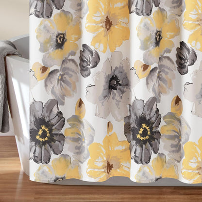 Lush Decor Leah - Cortina de Ducha con diseño de Flores Grandes Flores, 183 x 183 cm, Color Amarillo y Gris