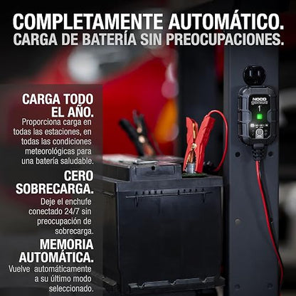 NOCO GENIUS1: Cargador de batería Inteligente 6V/12V 1A – Mantenedor automático, Cargador Lento y desulfatador con protección contra sobrecarga y compensación térmica – para baterías Plomo y Litio