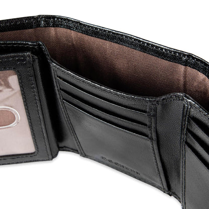 Dockers - portafolios triple para hombre de capacidad extra delgada, con múltiples ranuras para tarjetas y ventana de identificación, Negro verdadero, Talla única, portafolios triple de perfil delgado