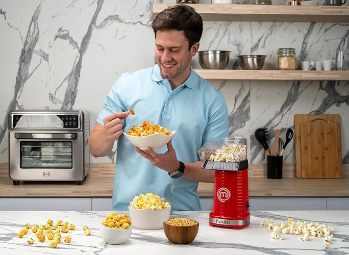 Hukën x MasterChef | Maquina de Palomitas | Palomera de Aire | Capacidad de 80g | Tecnología de Circulación de Aire Caliente y Rápida | Protección contra Sobrecalentamiento