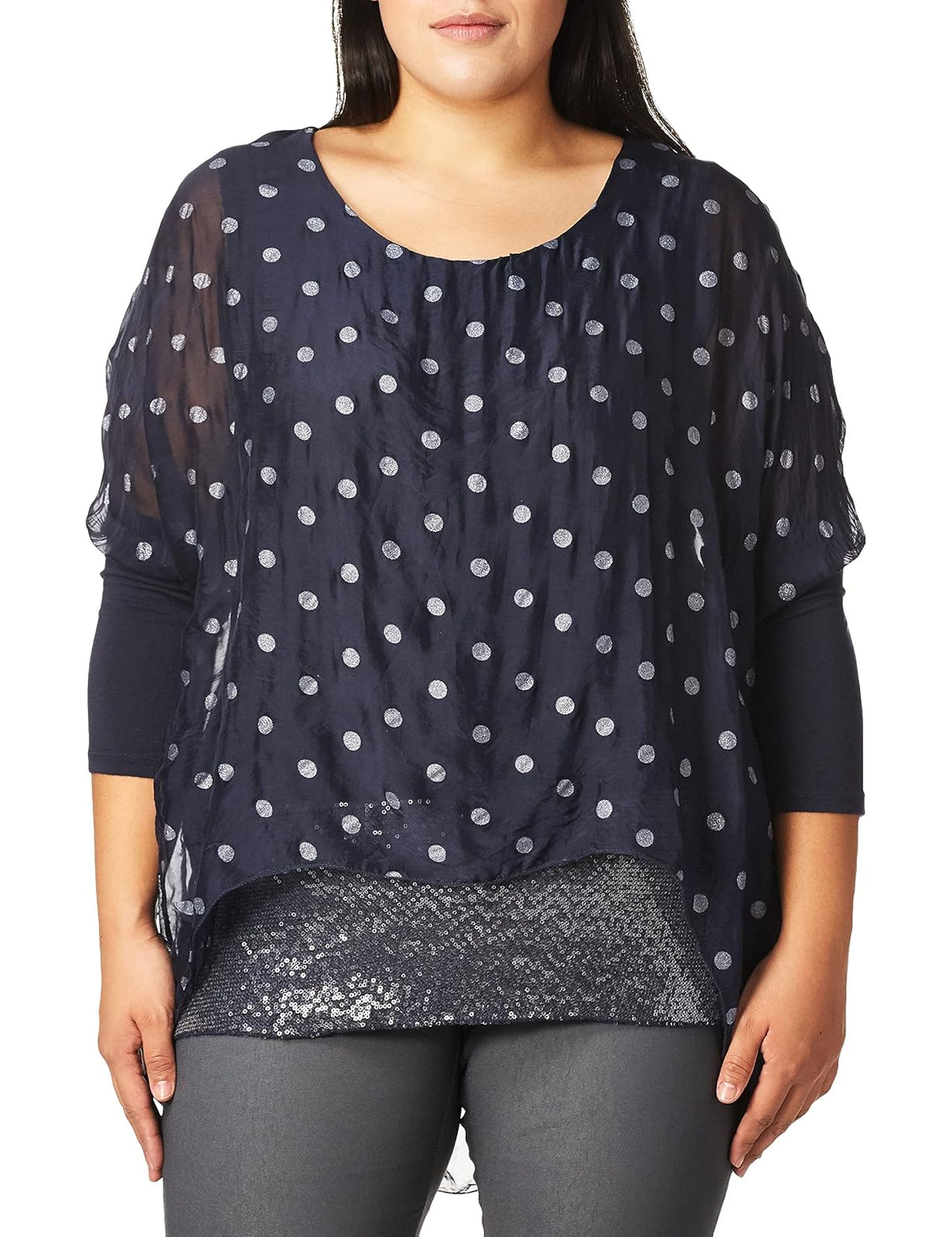 M Made in Italy Women's Missy Crewneck Polka Dots Top Camisa Mujer