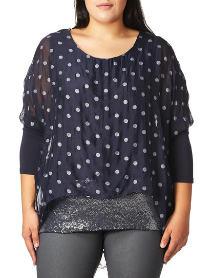 M Made in Italy Women's Missy Crewneck Polka Dots Top Camisa Mujer